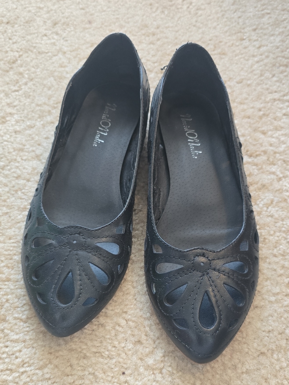 Black Laser-Cut Floral Ballet Flats